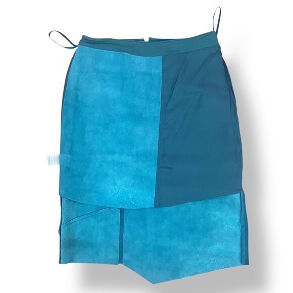 Anthropologie Leifsdottir Women Suede Leather Knee Length Skirt Teal Size 10 - Picture 10 of 14